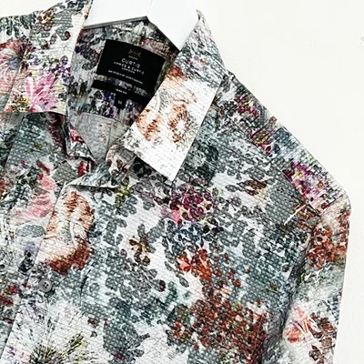 Hawes & Curtis Shirt Men’s Medium M Floral White Pink Long Sleeve Slim Fit Smart - Image 1 of 4