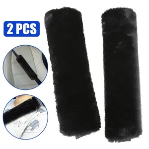 Sheepskin Safety Belt Cover Shoulder Strap 2 Pcs Auto Black Car Headrest - Picture 1 of 9