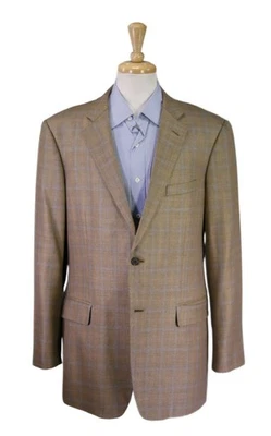 John W Nordstrom Loro Piana Brown Blue Windowpane Wool Silk Sportcoat Blazer 42L - Image 1 of 4