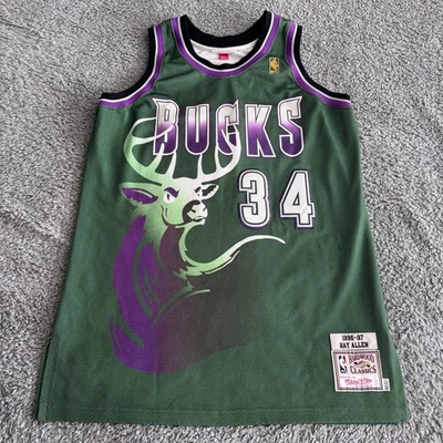 Auténtica camiseta de novato Mitchell & Ness Ray Allen NBA Bucks 96-97 a medida 44 Foto 1 de 4
