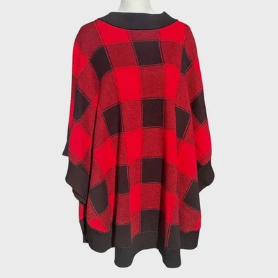 Poncho de punto de algodón a cuadros búfalo rojo y negro talla grande Talbots para mujer Foto 1 de 4