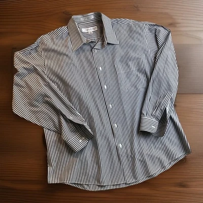 Perry Ellis Portfolio Mens Striped Button Down Long Sleeve 17 (34-35) Gray Shirt - Image 1 of 4