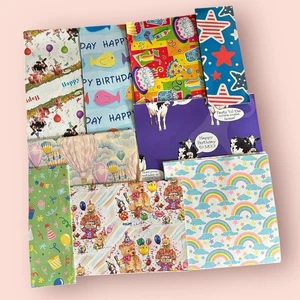 Vintage GESCHENKPAPIER GEFALTET PAPIER BLÄTTER Verpackung Kindergeburtstag Tiere 90er Jahre Y2K lustig - Bild 1 von 6