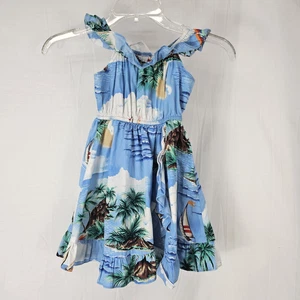 Hilo Hattie The Original Hawaiian Blue Beach Floral Girl Ruffle Dress Size 6 - Picture 1 of 6