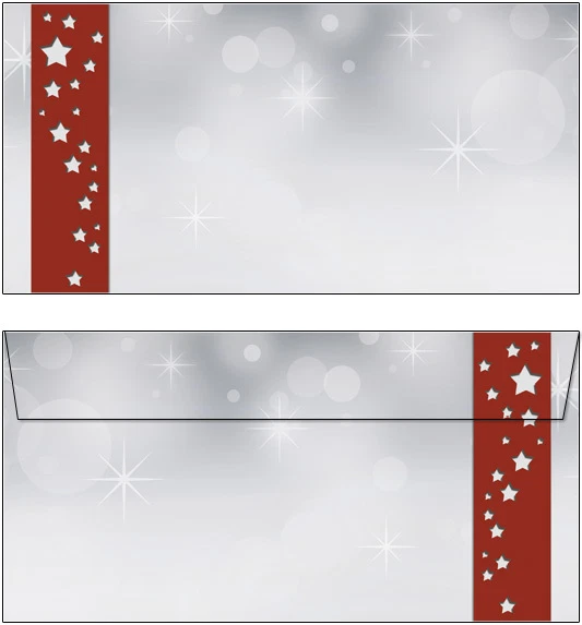 IDEENSTADL 10 Briefumschläge Motiv Sterne Banner rot DL oF Weihnachten weiß grau silber