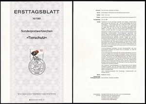 GERMANY 1981 First Day Card Michel 1102 ETB Sheet - Hand holding Eurasian Coot - Picture 1 of 1