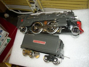 MTH STANDARD GAUGE Dark Gray #385E 2-4-2 STEAM ENGINE & PRR TENDER VG ORIG.Box - Picture 1 of 15