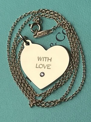 Collar Colgante Tiffany & Co Oro Rosa 18K Diamante Etiqueta Corazón "Con Amor" 18 Pulgadas Foto 1 de 4