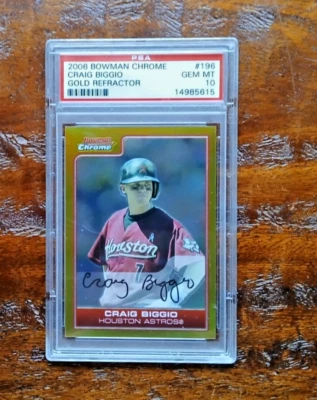 Bowman 2006 refractor cromo oro Craig Biggio PSA 10 Pop 1 - uno de uno #/50 Foto 1 de 2