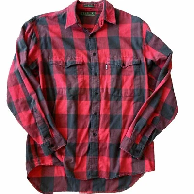 Vintage Mens Levis Sutter Creek Plaid Flannel Western Shirt Red Black Size M - Image 1 of 4
