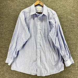 Roundtree & Yorke Shirt Men 34 Blue Button Up Fitted Collared Long Sleeve Cotton - Picture 1 of 6