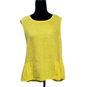 Francesca Bettini Linen Top MED Lemon Yellow Italy High Low Tunic Ruffle Hem - Picture 1 of 5
