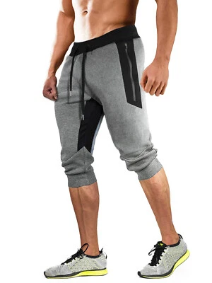 Pantalones Cortos Capri Para Hombres 3/4 Informales Pantalones para Correr Gimnasio Entrenamiento Correr Deportes Sudaderas Foto 1 de 4