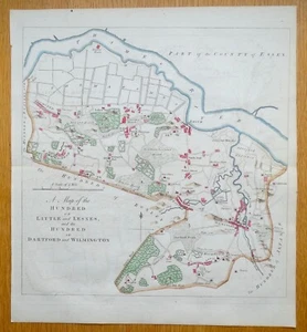 Antique Map DARTFORD HUNDRED, KENT Plumstead Crayford Erith Welling, Hasted 1778 - Picture 1 of 3