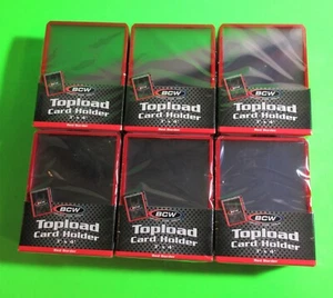 150 TOPLOAD CARD HOLDER - RED BORDER, FOR TRADING CARDS, 12M 3 X 4 RIGID PLASTIC - Picture 1 of 3