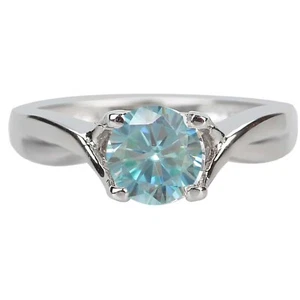 0.80Ct Round Shape 100% Natural Blue Diamond Women's Ring in 14KT White Gold - Picture 1 of 4