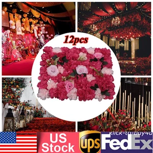 12X Flower Wall Panel Artificial Floral Wall Backdrop Photo Venue Wedding Decor - Picture 1 of 21