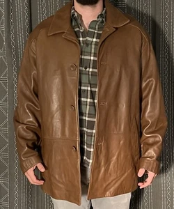 Danier Men's Leather Jacket Brown (XL) Soft Buttery Leather Button Up Vintage - Picture 1 of 24
