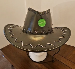 Black Cowboy Light Up Costume Hat Halloween One Size New w/tags Neck Cord - Picture 1 of 6