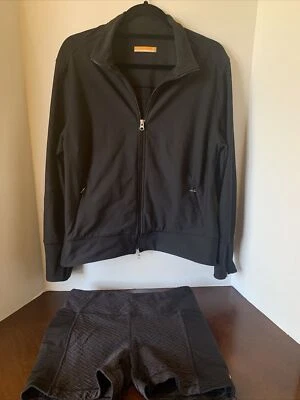 Lote Paquete Lucy XL Atlético Negro Cremallera Completa Chaqueta de Pista y L Pantalones Cortos Bicicleta/Correr Foto 1 de 4