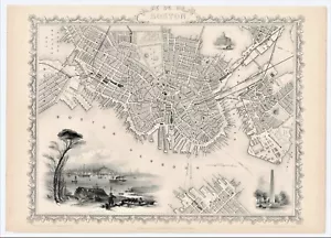 Antique Map "Boston" (U.S.A.) John Tallis, 1851 - Picture 1 of 8