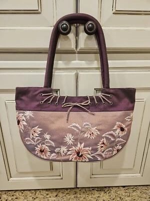 Bolso de Noche Seda Iridiscente 2 Tonos Malva Bordado Flores Inspirado en Asia Nuevo sin Etiquetas Foto 1 de 4