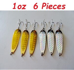  1oz Casting Crocodile Spoons 3 Silver & 3 Gold Fishing Lures 6 Pieces