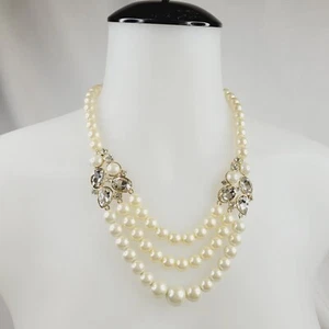 Vintage Kunstperlen Latz Halsband Strass Stationen Modeschmuck Halskette - Bild 1 von 9