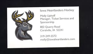 Tarjeta de visita de hockey Iowa Heartlanders Coralville Iowa ECHL Wild Affiliado - Imagen 1 de 2