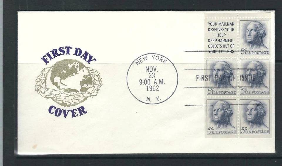 USA SC # 1213a Washington Bookle pane of 5 + Label FDC . No Cachet - Image 1 of 1