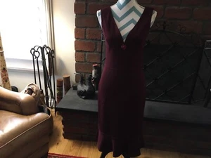 ST.JOHN Evening Size 4 Burgundy Jeweled V Neck Ruffle Hem Dress Never Worn - Picture 1 of 23