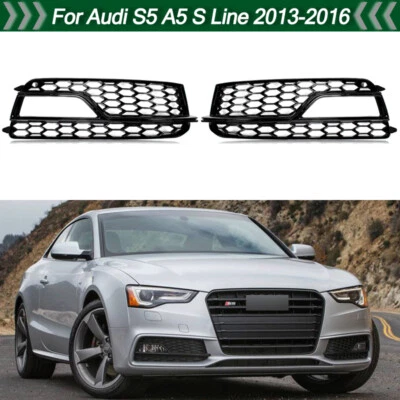 For Audi S5 A5 S Line 2013-2016 Honeycomb Front Bumper Fog Light Grille Bezel Foto 1 de 4