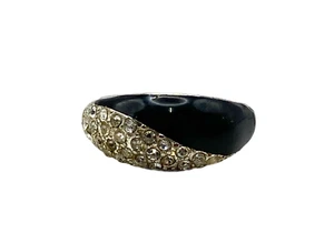 Vintage Avon NRT Black Enamel & Clear Rhinestone Pave' Ring Sz 9 Silver Tone - Picture 1 of 24