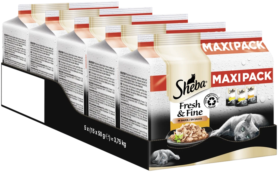 75x50g Sheba Katzenfutter Nassfutter Fresh&Fine in Sauce Huhn, Geflügel,Truthahn
