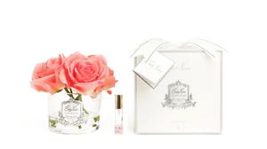 NEW Cote Noire Perfumed Diffuser-5 Rose Flower, White Peach-Clear Glass Vase,NEW - Picture 1 of 4