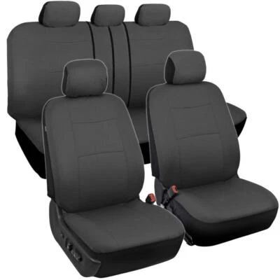 Fundas de asiento de coche delanteras/traseras + cubierta de cuero para volante gris universal Foto 1 de 4