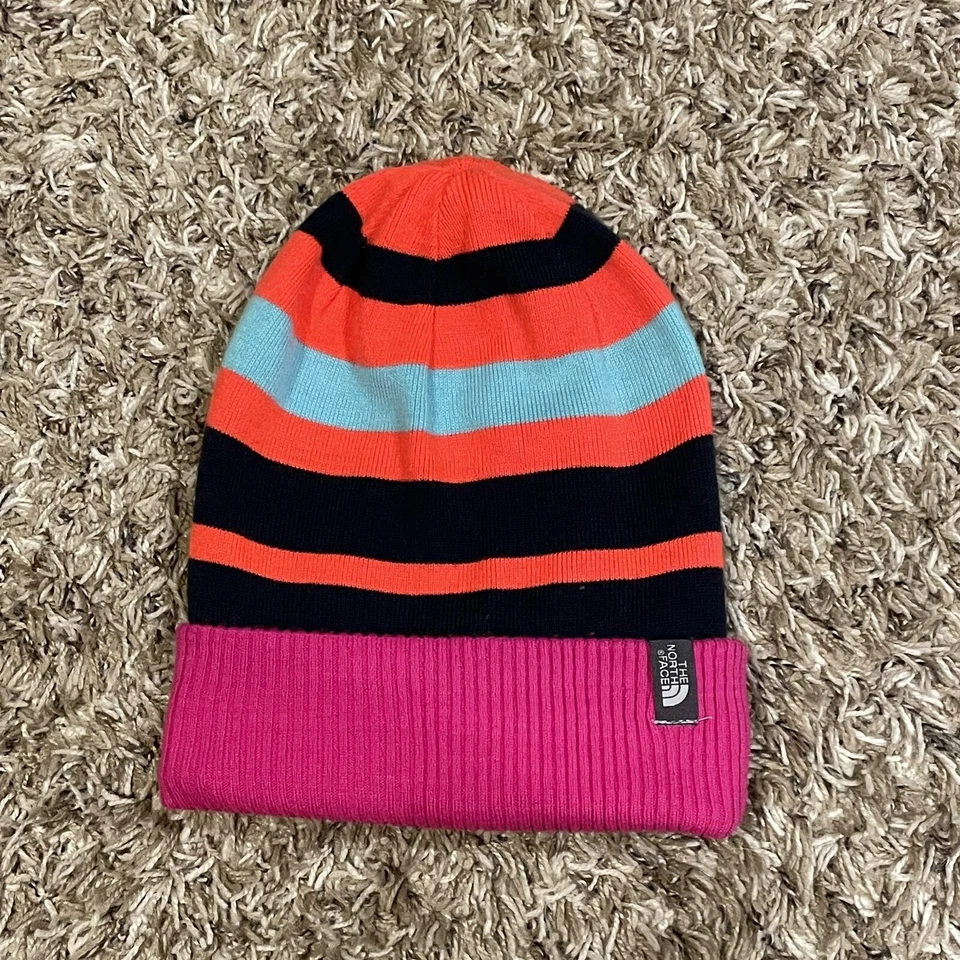 North Face зимние манжеты Beanie шляпа легкий ультра мягкий лыж розовый в полоску - Изображение 1 из 4