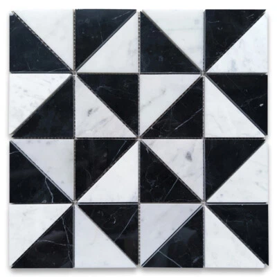 C85A1XP Carrara белый Nero Marquina черный мрамор ветряная мельница треугольник мозаика плитка - Изображение 1 из 4
