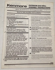 Manual de instrucciones de montaje de parrilla de gas exterior Sears Kenmore 1986 vintage - Imagen 1 de 3