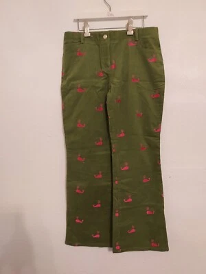 Pantalones de pana verde Lilly Pulitzer con ballenas rosas bordadas niñas talla 14 Foto 1 de 4