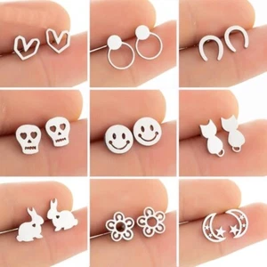 Stainless Steel Earrings Kids Geometric Horse Skull Earrings Women Jewelry 1Pair - Picture 1 of 40