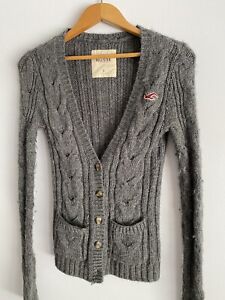 Hollister Sweater Women's Small Gray Knitted Long Sleeve Pockets Cardigan