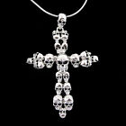 Unique 8x6cm Full Skull Big Cross 18K White Gold-plated Necklace