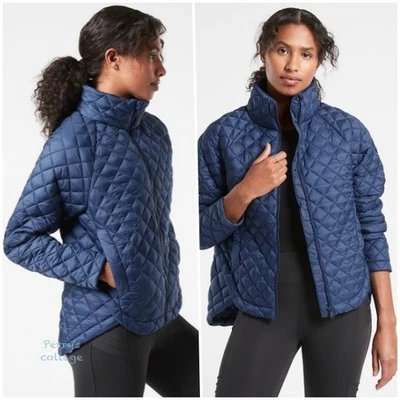 Athleta L LARGE Whisper Featherless Puffer Jacket, Enchanted Blue Quilted Coat - Image 1 of 4