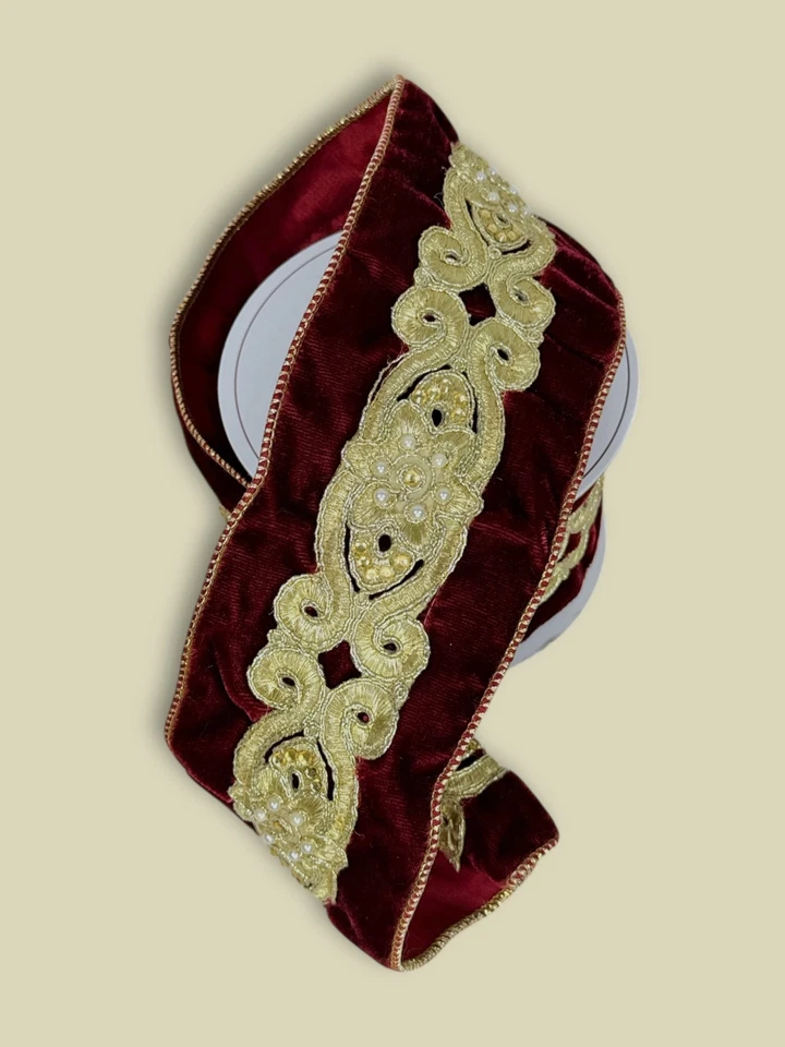 Edles Samtband Rot Gold Goodwill Rolle 4,5Meter Tischband Dekoband 10cm breit - Bild 1 von 4