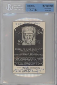 JSA Certified 1953-63 Inducted 1957 Artvue Joe McCarthy Encased by BGS Auto HOF - Picture 1 of 3