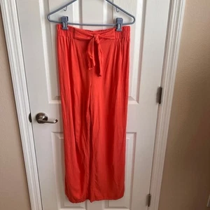 A. Byer Women's Coral Tie Front Wide Leg Linen Blend Casual Pants Size M - Picture 1 of 8