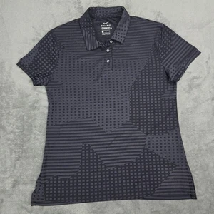 Nike Dri-FIT Polo Shirt Womens Medium Gray Geometric Venting Standard Fit Golf - Picture 1 of 12