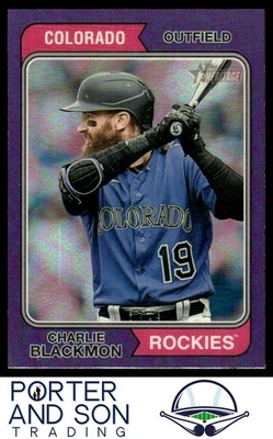 Charlie Blackmon Purple Refractor 2023 Topps Heritage #357 Rockies Baseball Card - Image 1 of 2