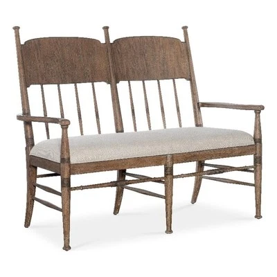 Современная деревянная обеденная скамья Bowery Hill с бежевым тканевым сиденьем - Изображение 1 из 4
